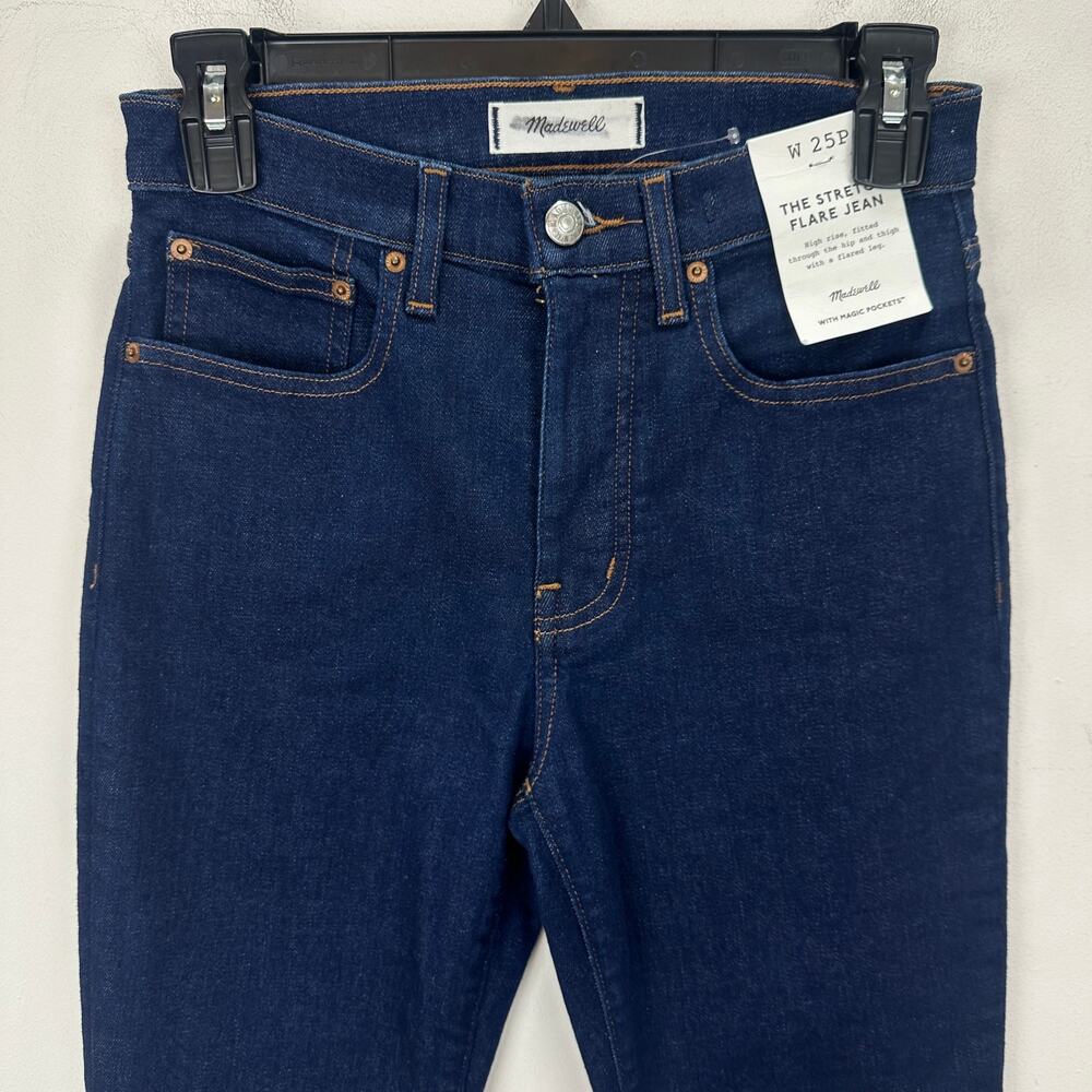 Madewell The Petite Stretch Flare Jean Rinse Wash Dark Blue High Rise US 25P NWT - Picture 8 of 12